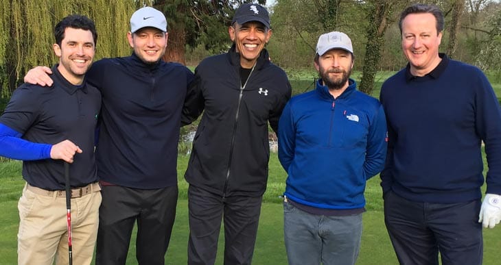 David Cameron and Barack Obama playing golf, world leaders playing golf at The Grove Golf Course