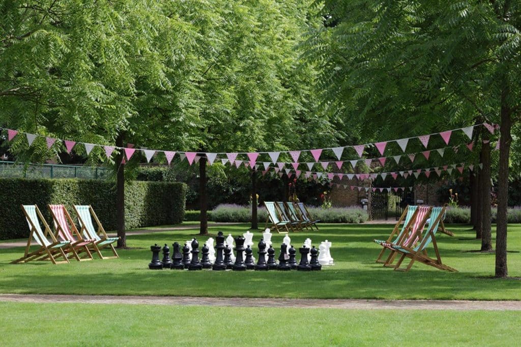 The Walled Garden giant chess set and sun loungers