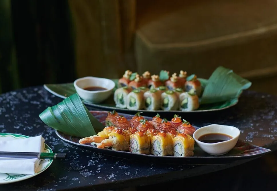 Sushi in the lounges. Mango prawn