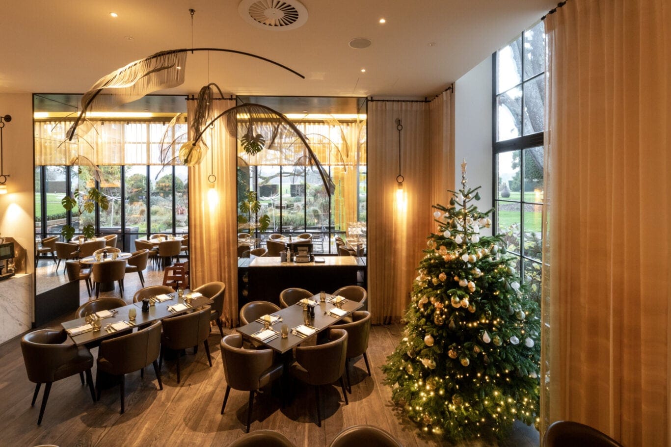 restaurant decorated for Christmas