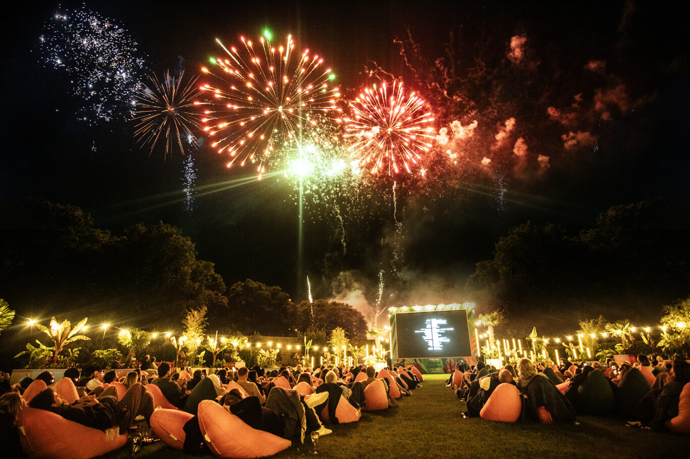 Outdoor cinema with fireworks