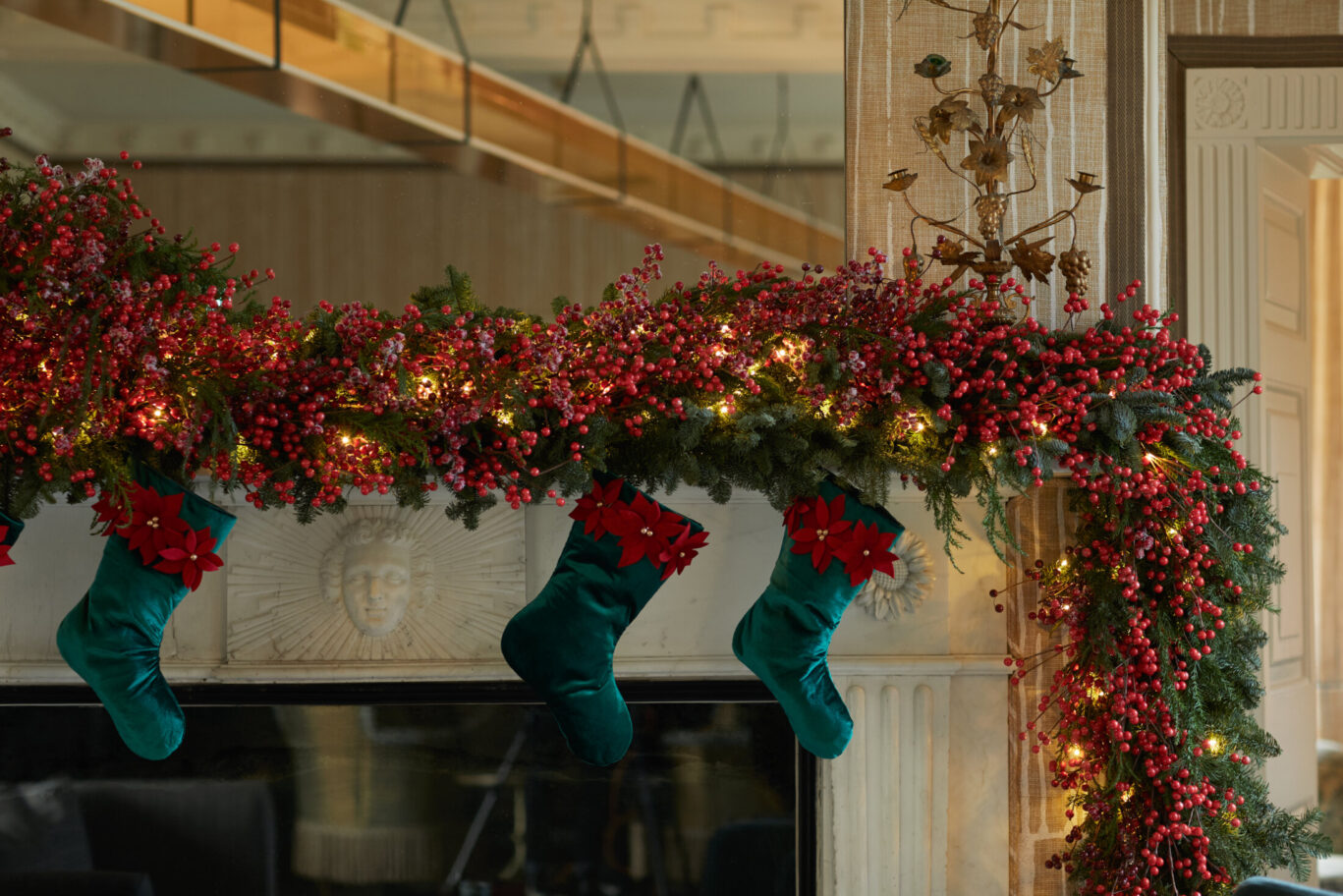 Christmas stockings above the fireplace