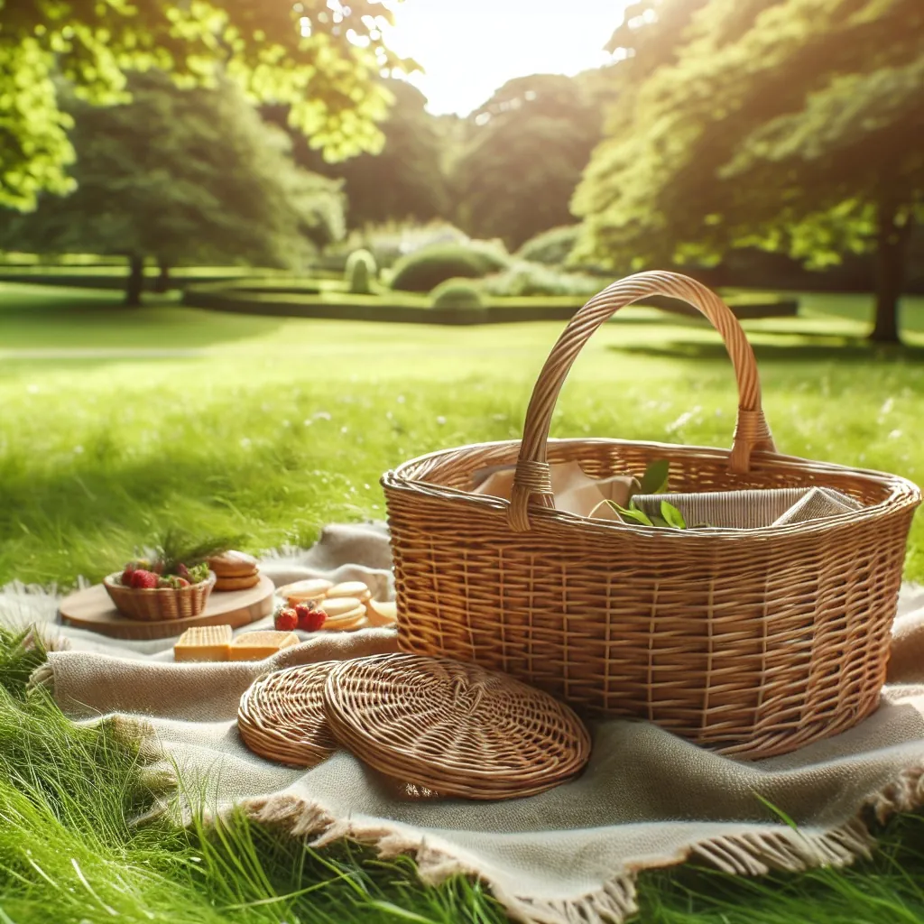 Picnic basket on blanket